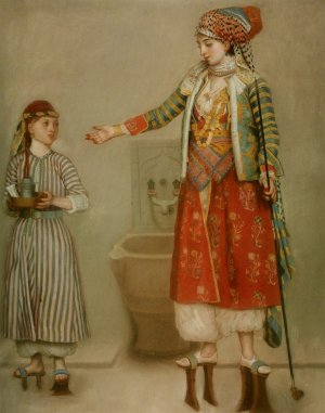 A Lady in Turkish Costume with Her Servant at the Hammam by Etienne Liotard Oil Painting