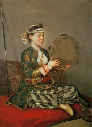 Turkish Woman with a Tambourine by Etienne Liotard - Oil Painting Reproduction