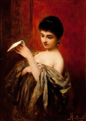 Lady with a Letter by Apolinary Kotowicz Oil Painting