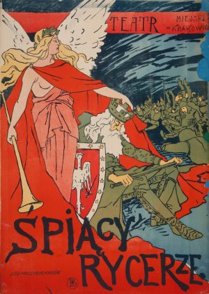 Teatr Miejski w Krakowie. 'Spiacy rycerze' by Apolinary Kotowicz Oil Painting