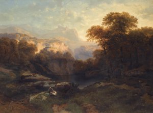 Contemplation In An Alpine Landscape by Apollinary Gilyarievich Goravsky Oil Painting