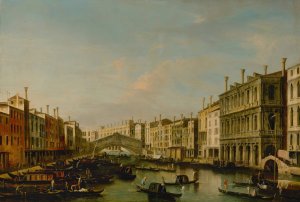 Venice, A View Of The Grand Canal Towards The Rialto Bridge by Apollonio Facchinetti Oil Painting