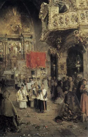 Procession at the End of Mass by Arcadio Mas y Fondevila - Oil Painting Reproduction