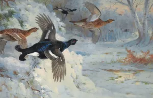 Through The Snowy Coverts-Blackgame by Archibald Thorburn Oil Painting