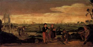 Fishermen and Farmers in a Landscape painting by Arent Arentsz