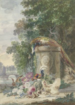 Peacock and Poultry in a Park, Chased by a Dog by Arie Lamme Oil Painting