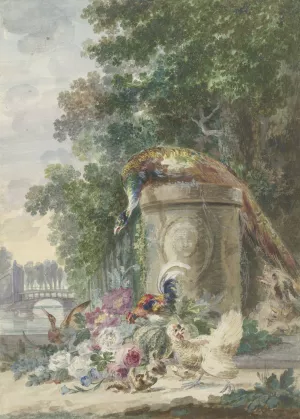Peacock and Poultry in a Park, Chased by a Dog by Arie Lamme Oil Painting