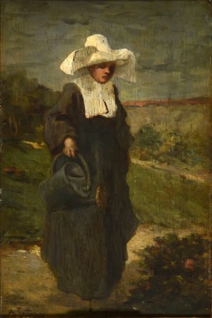 Soeur de charite arrosant des fleurs by Armand Gautier Oil Painting
