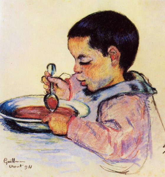 Main Product Photo of Child Eating Soup Painting by Armand Guillaumin