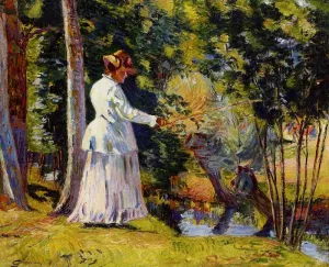 Madame Guillaumin Fishing by Armand Guillaumin - Oil Painting Reproduction