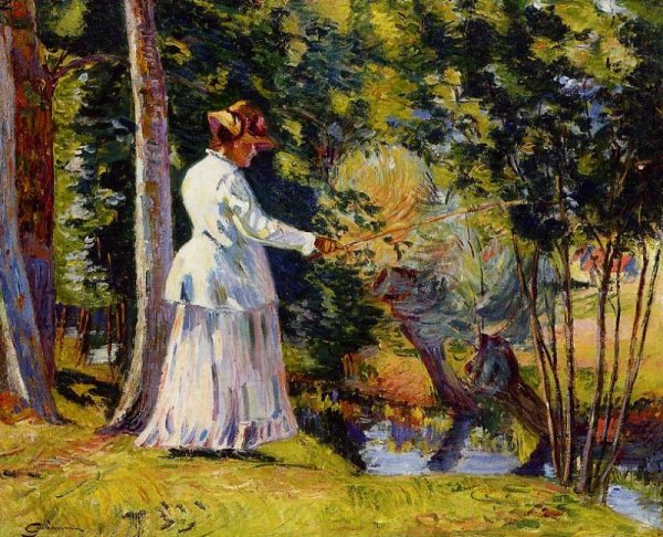 Madame Guillaumin Fishing by Armand Guillaumin - Hand-Painted Oil Painting Reproduction