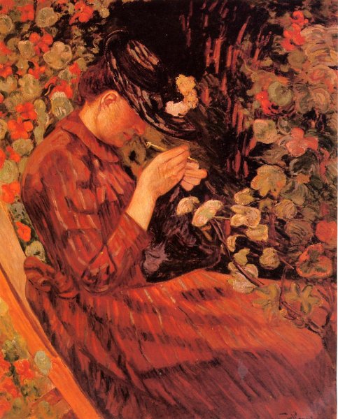 Madame Guillaumin Sitting in a Garden by Armand Guillaumin - Hand-Painted Oil Painting Reproduction
