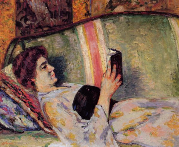 Portrait of Marguerite Guillaumin Reading by Armand Guillaumin - Hand-Painted Oil Painting Reproduction