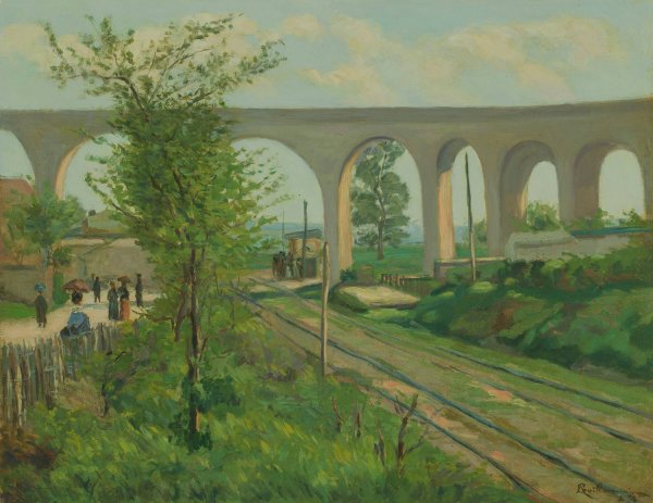 The Arcueil Aqueduct at Sceaux Railroad Crossing  by Armand Guillaumin - Hand-Painted Oil Painting Reproduction