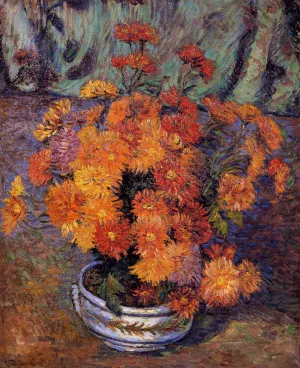 Vase of Chrysanthemums by Armand Guillaumin Oil Painting