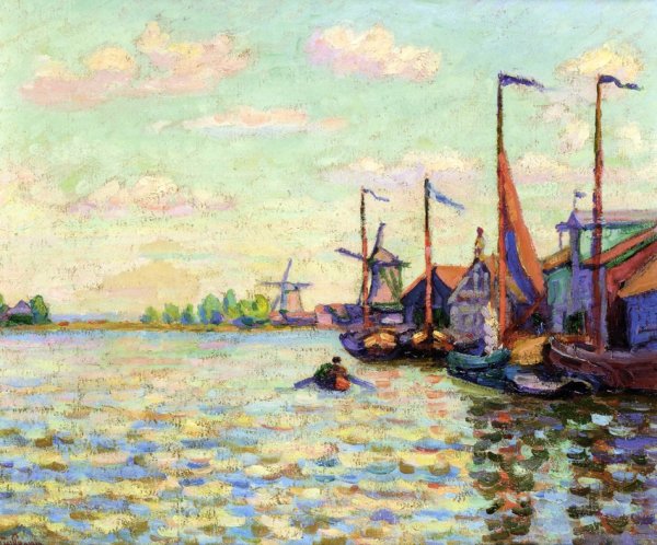 Windmills on a Canal in Holland by Armand Guillaumin - Hand-Painted Oil Painting Reproduction