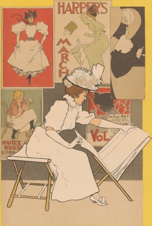 Seated Woman Looks at Prints in a Print Stand by Armand Rassenfosse Oil Painting