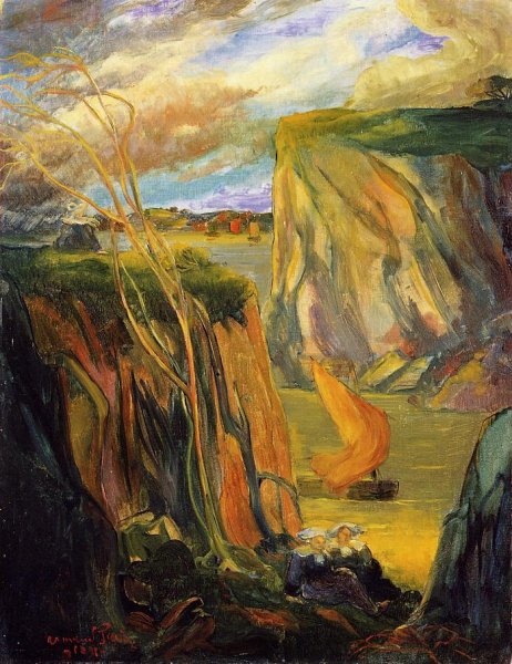 Breton Women by the Cliff by Armand Seguin - Hand-Painted Oil Painting Reproduction