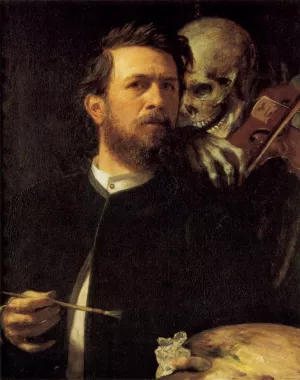 Self-Portrait with Death as a Fiddler by Arnold Boecklin - Oil Painting Reproduction