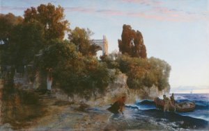 Castle by the sea and murder in the castle garden by Arnold Bocklin Oil Painting
