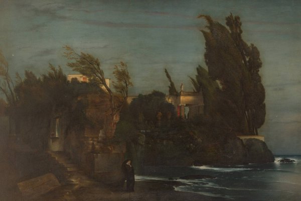 Fiesole Villa by the sea  by Arnold Bocklin - Hand-Painted Oil Painting Reproduction