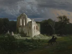 Mondscheinlandschaft Mit Ruine Oil painting by Arnold Bocklin