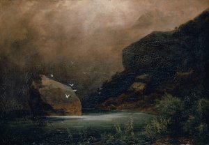 Mountain Lake With Seagulls by Arnold Bocklin Oil Painting