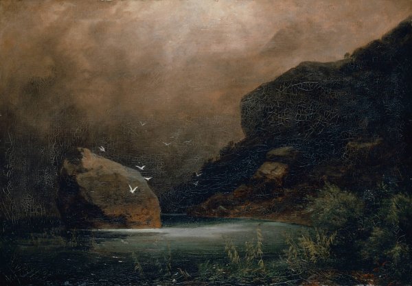 Mountain Lake With Seagulls  by Arnold Bocklin - Hand-Painted Oil Painting Reproduction