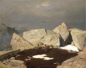 Mountain Landscape with Chamois by Arnold Bocklin Oil Painting