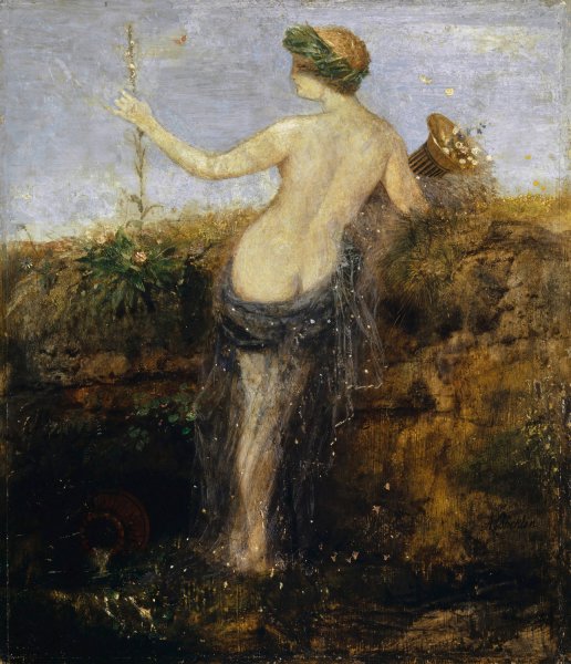 Nymphe with Horn of Plenty  by Arnold Bocklin - Hand-Painted Oil Painting Reproduction