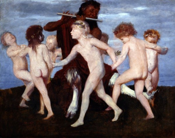 Pan Dancing with Children  by Arnold Bocklin - Hand-Painted Oil Painting Reproduction