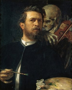 Self-portrait with fiddling Death by Arnold Bocklin Oil Painting