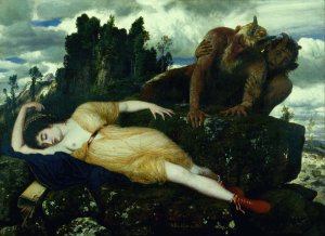 Sleeping Diana Watched by Two Fauns by Arnold Bocklin Oil Painting