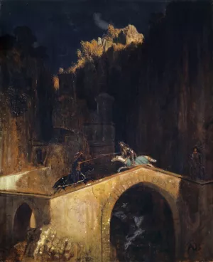 The Fight on the Bridge by Arnold Bocklin Oil Painting