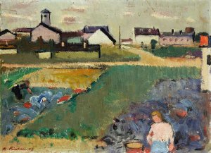 Cabbage Field In Front Of A Village by Arnold Fiechter Oil Painting