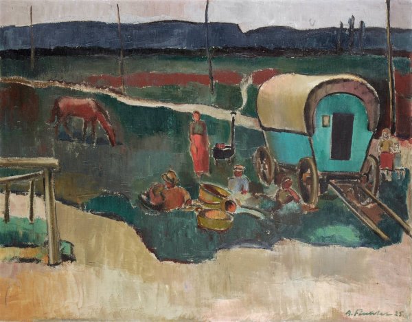 Gypsy Camp In Alsace  by Arnold Fiechter - Hand-Painted Oil Painting Reproduction