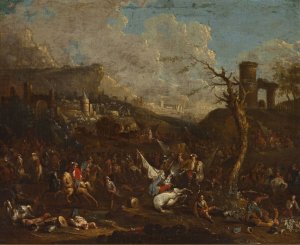 Battle near a port by Arnold Frans Rubens Oil Painting