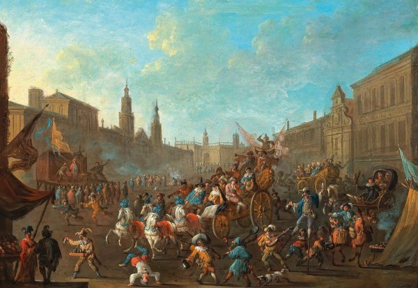 Carnival in an Italianate piazza by Arnold Frans Rubens - Hand-Painted Oil Painting Reproduction