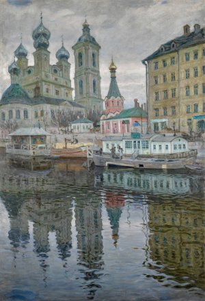 View of Vasilievsky Island with the Church of the Annunciation by Arnold Lakhovsky Oil Painting
