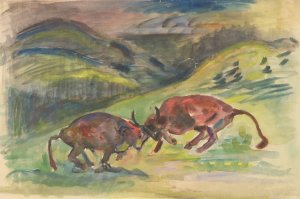 Bull Fight by Arnold Peter Weisz-Kubincan Oil Painting