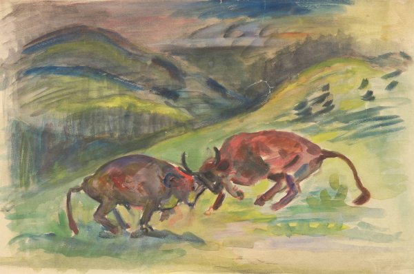 Bull Fight  by Arnold Peter Weisz-Kubincan - Hand-Painted Oil Painting Reproduction