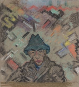 Bust of a Man in a Hat with Decorative Background by Arnold Peter Weisz-Kubincan Oil Painting