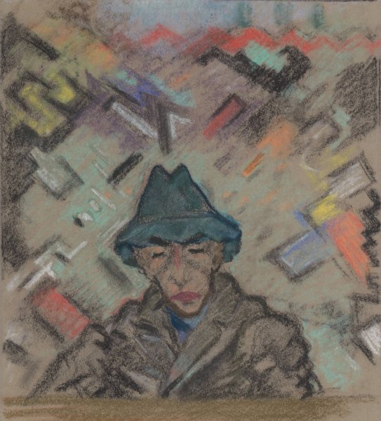Bust of a Man in a Hat with Decorative Background  by Arnold Peter Weisz-Kubincan - Hand-Painted Oil Painting Reproduction