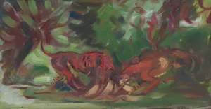 Dogs Fighting by Arnold Peter Weisz-Kubincan Oil Painting