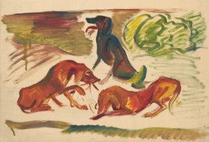Dogs in a Landscape by Arnold Peter Weisz-Kubincan Oil Painting