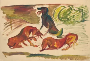Dogs in a Landscape by Arnold Peter Weisz-Kubincan Oil Painting