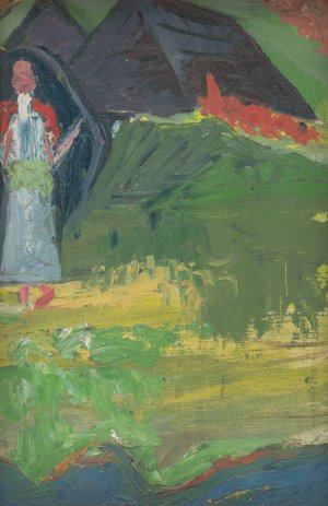 Girl in Front of a Shepherd's Hut by Arnold Peter Weisz-Kubincan Oil Painting