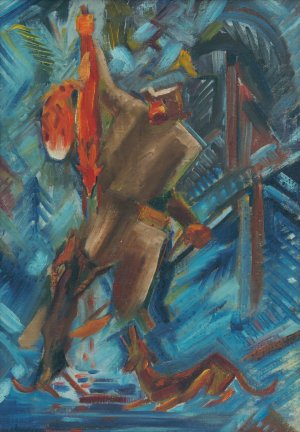 Hunter with a Fox in His Hand by Arnold Peter Weisz-Kubincan Oil Painting
