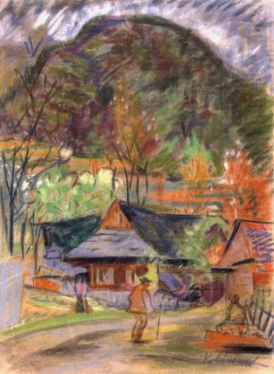 In a Village by Arnold Peter Weisz-Kubincan Oil Painting