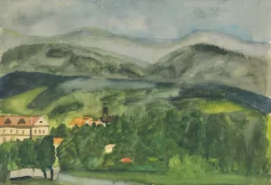 Landscape with houses Oil painting by Arnold Peter Weisz-Kubincan